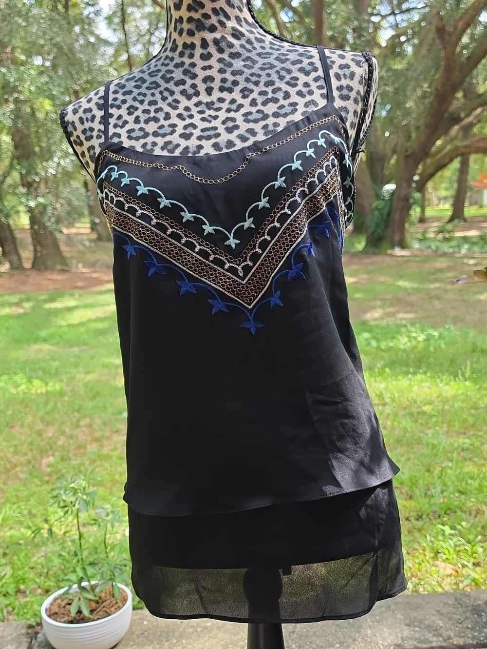 Apt. 9 Black Camisole with Blue and Light Teal Embroidery
